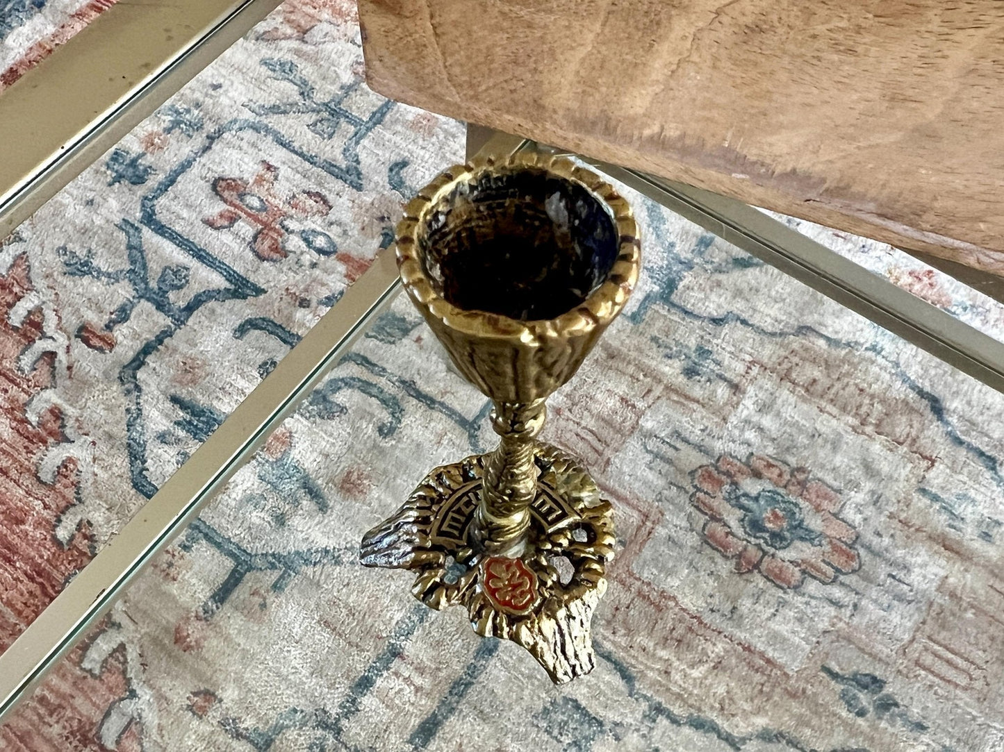 Mid - Century Judaica Brass Candlestick — Ornate Sculptural Column, Lion Base, 4.5"H, Single - Loom Vintage