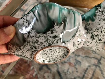 Mid Century Modern Hand Painted Italian Pottery Double Leaf Bowl, Vintage Italian Pottery Leaf Dish, Italian Home Decor, Made in Italy - Loom Vintage