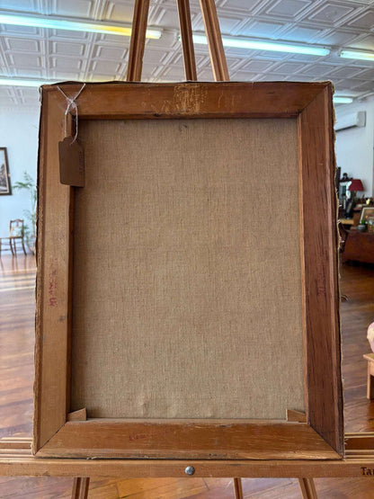 Mid-Century Oil Portrait — Young Woman in Blue Blouse, Unframed Canvas, 20" × 16" - Loom Vintage