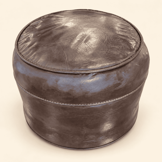 Chocolate brown vinyl hassock footstool, side view