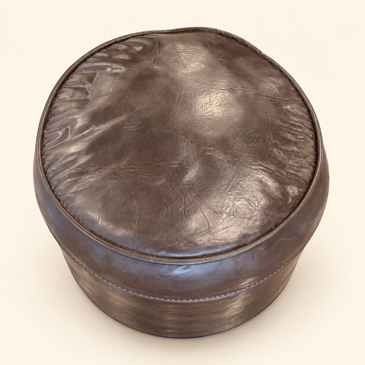 Round vinyl pouf ottoman, top view