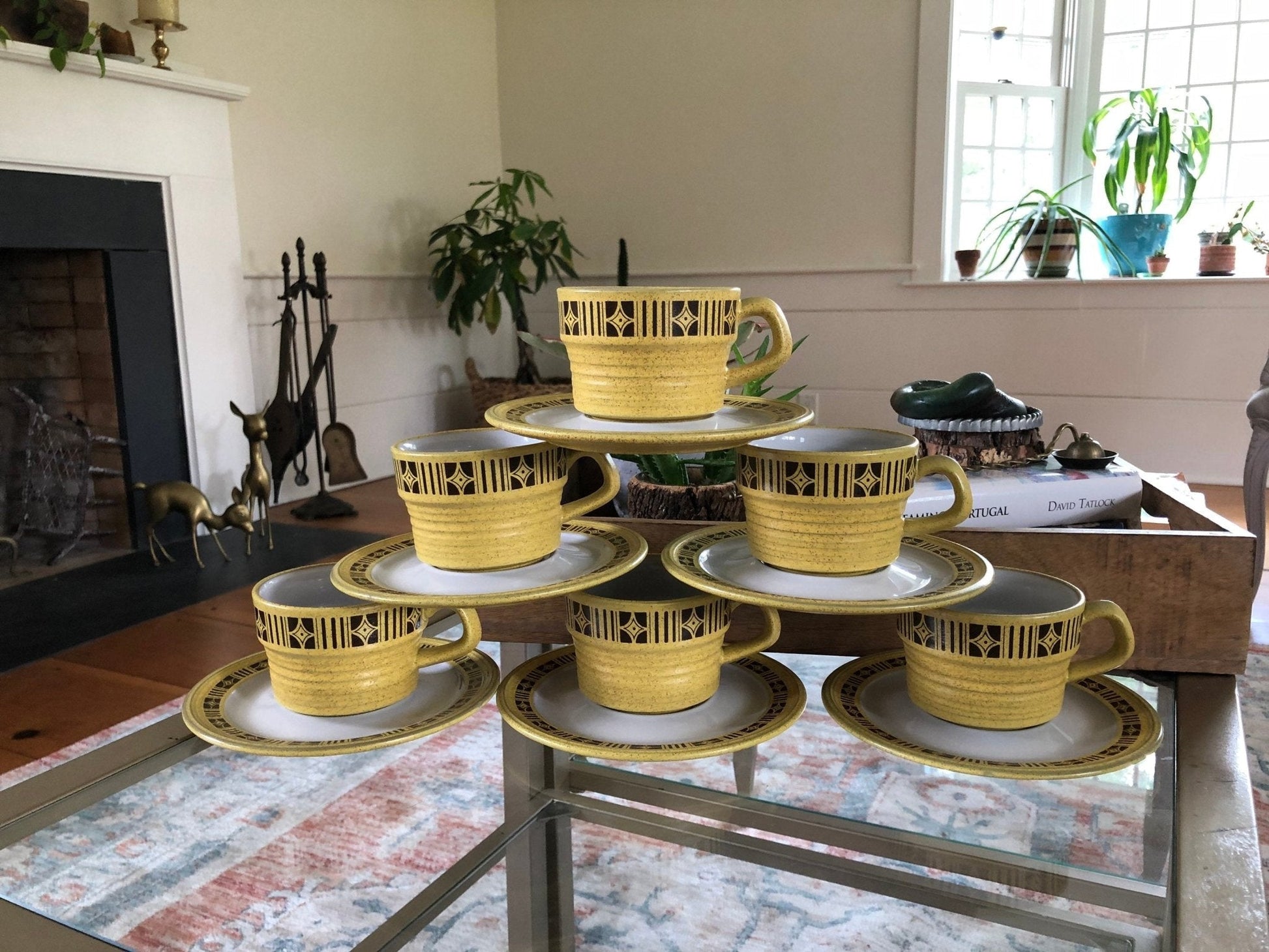 Mikasa Painted Sands "Comanche" Coffee Cups & Saucers, Set of 6 — 1970s Stoneware - Loom Vintage