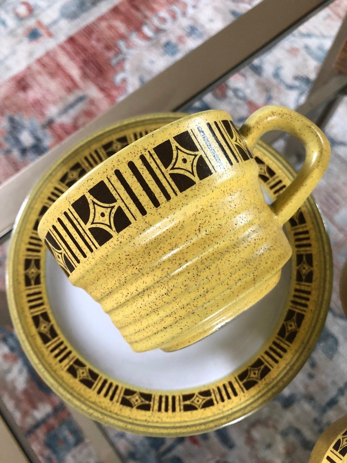 Mikasa Painted Sands "Comanche" Coffee Cups & Saucers, Set of 6 — 1970s Stoneware - Loom Vintage