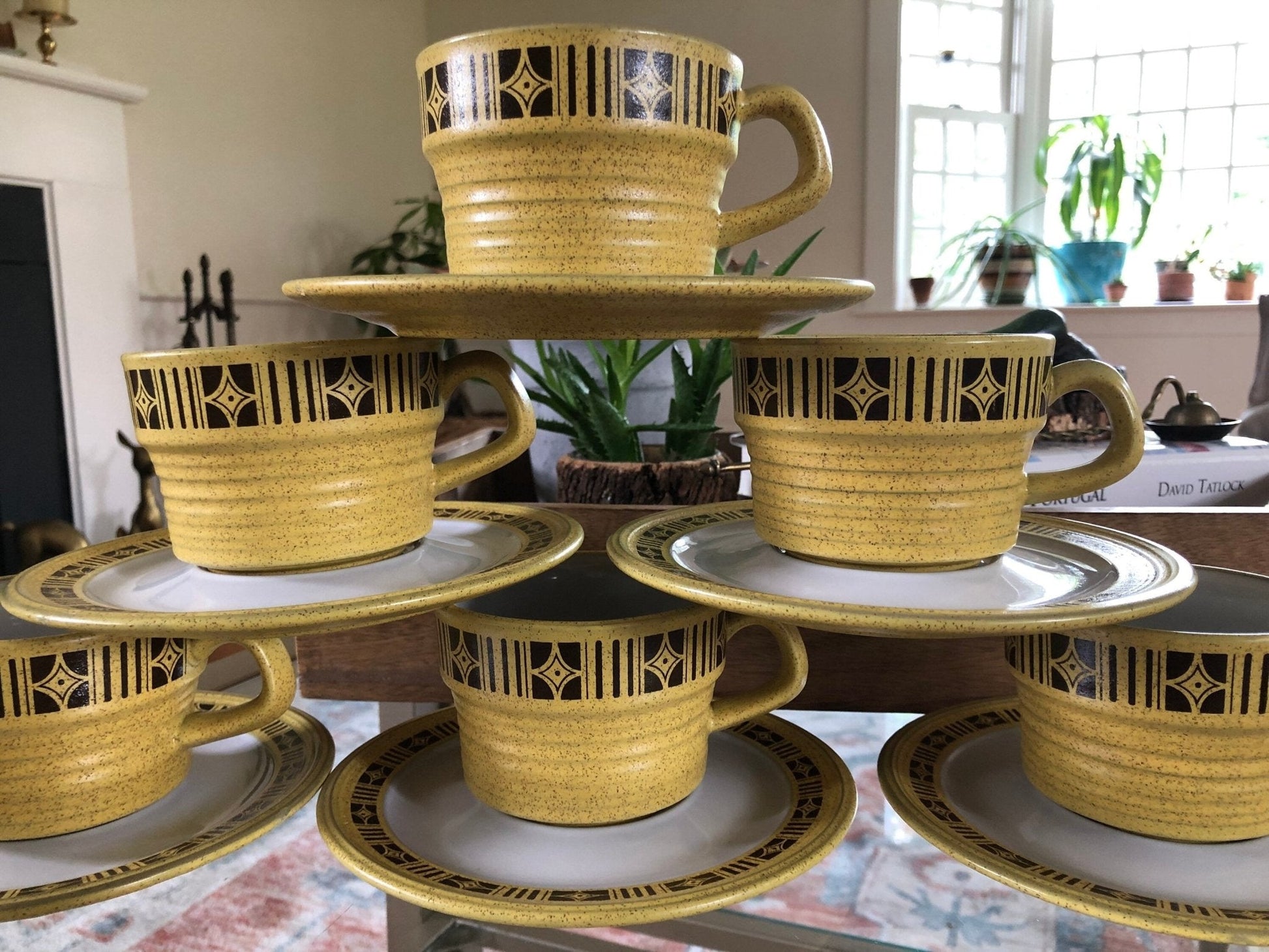 Mikasa Painted Sands "Comanche" Coffee Cups & Saucers, Set of 6 — 1970s Stoneware - Loom Vintage
