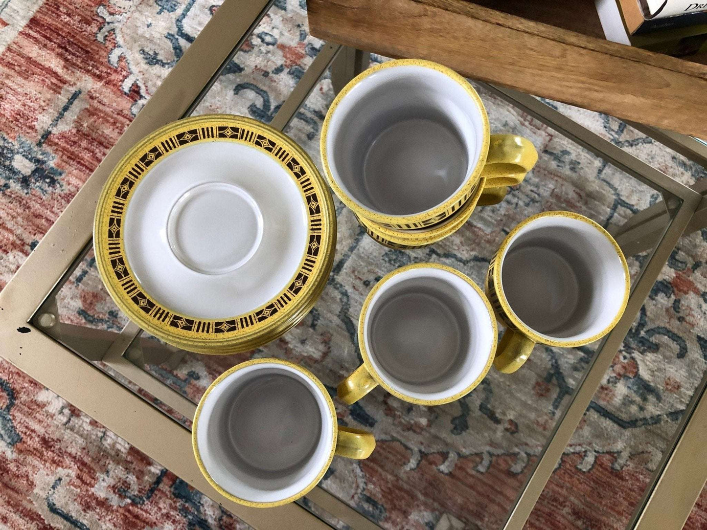Mikasa Painted Sands "Comanche" Coffee Cups & Saucers, Set of 6 — 1970s Stoneware - Loom Vintage