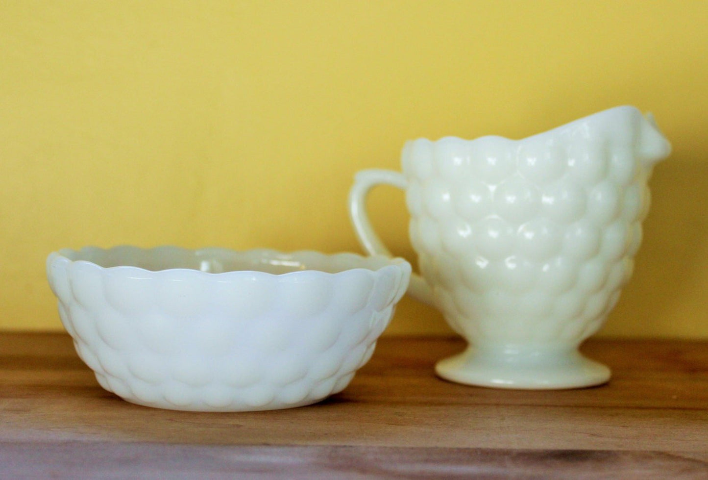 Milk Glass, Bubble Pattern Cream and Sugar Set - Loom Vintage