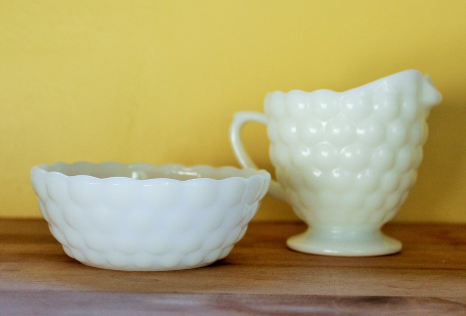 Milk Glass, Bubble Pattern Cream and Sugar Set - Loom Vintage