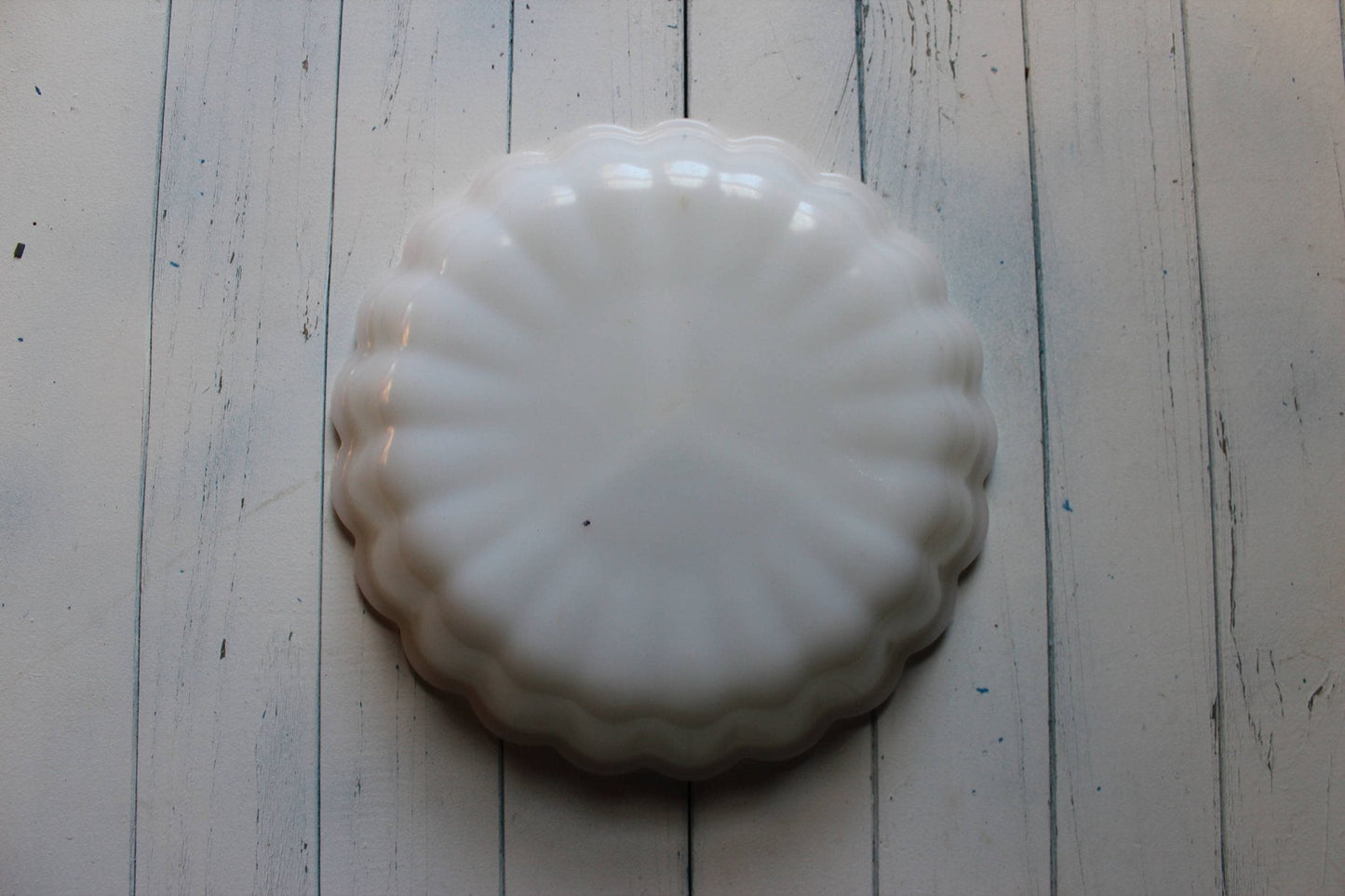 Milk Glass Divided Serving Dish — Three Compartments, Gold Dot Scalloped Edge, 10"W - Loom Vintage