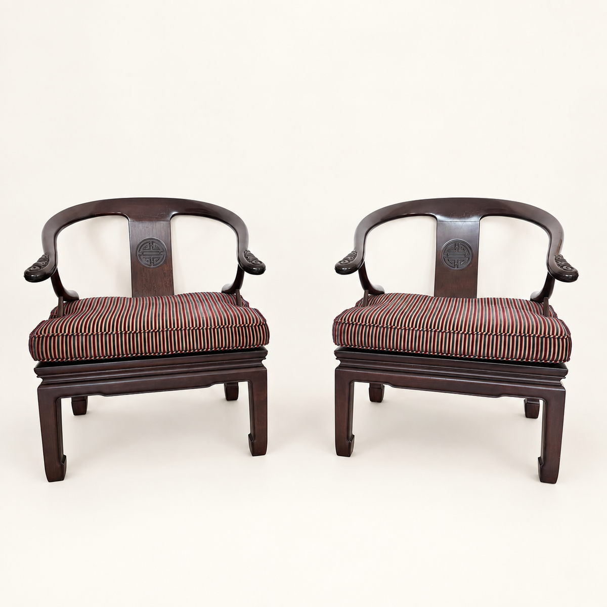 Pair of Ming-style Chinese horseshoe-back lounge chairs