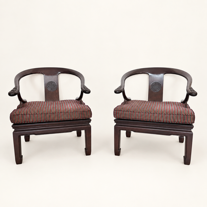 Pair of Ming-style Chinese horseshoe-back lounge chairs