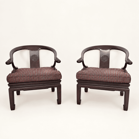 Pair of Ming-style Chinese horseshoe-back lounge chairs