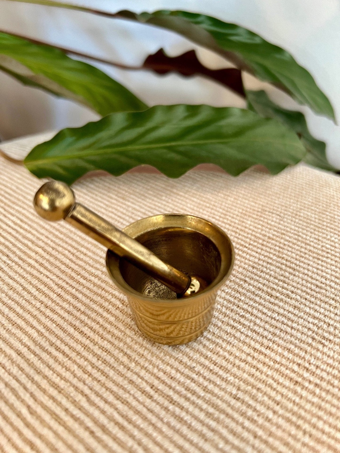 Mini Vintage Brass Pestel and Mortar, Wiccan, Herbs, Kitchen, Pharmacy - Loom Vintage