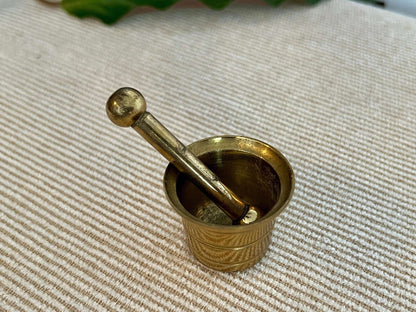 Mini Vintage Brass Pestel and Mortar, Wiccan, Herbs, Kitchen, Pharmacy - Loom Vintage