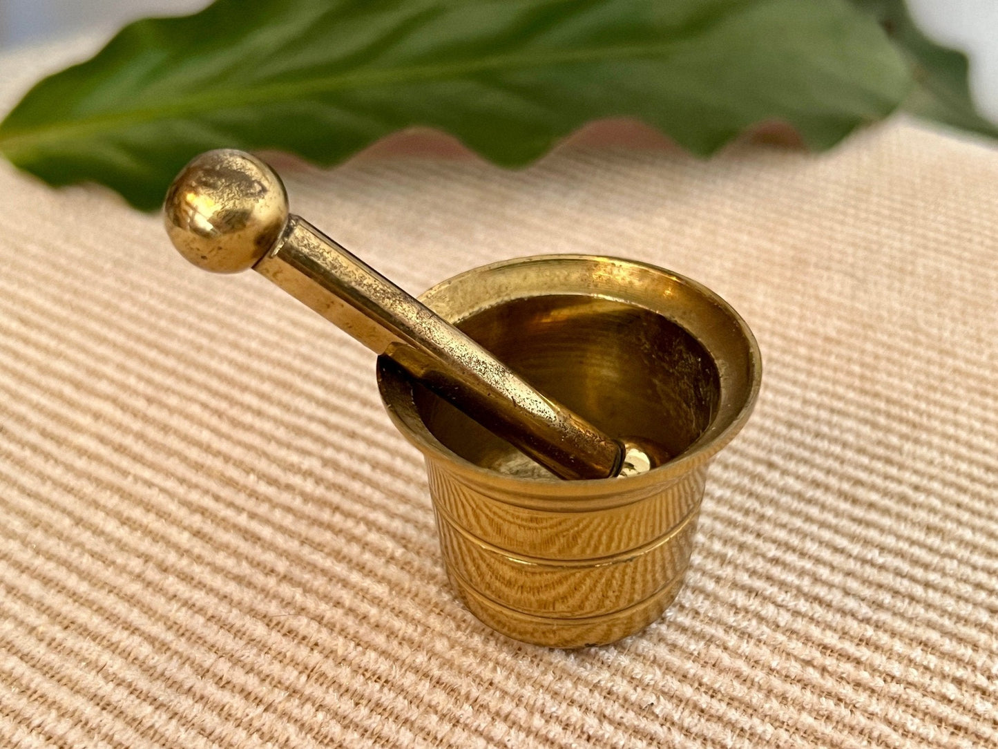 Mini Vintage Brass Pestel and Mortar, Wiccan, Herbs, Kitchen, Pharmacy - Loom Vintage