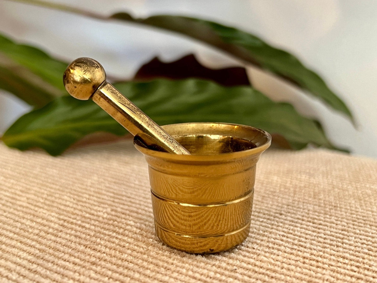 Mini Vintage Brass Pestel and Mortar, Wiccan, Herbs, Kitchen, Pharmacy - Loom Vintage