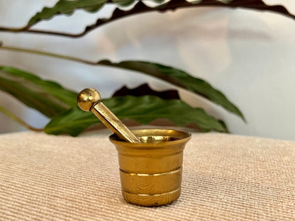 Mini Vintage Brass Pestel and Mortar, Wiccan, Herbs, Kitchen, Pharmacy - Loom Vintage