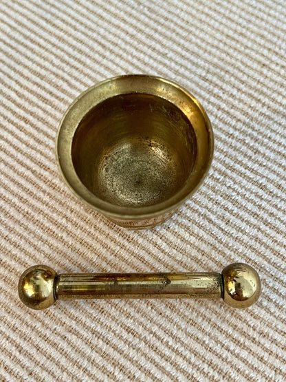 Mini Vintage Brass Pestel and Mortar, Wiccan, Herbs, Kitchen, Pharmacy - Loom Vintage
