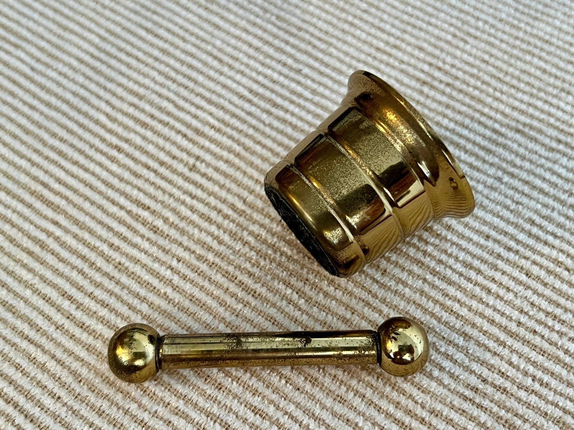 Mini Vintage Brass Pestel and Mortar, Wiccan, Herbs, Kitchen, Pharmacy - Loom Vintage