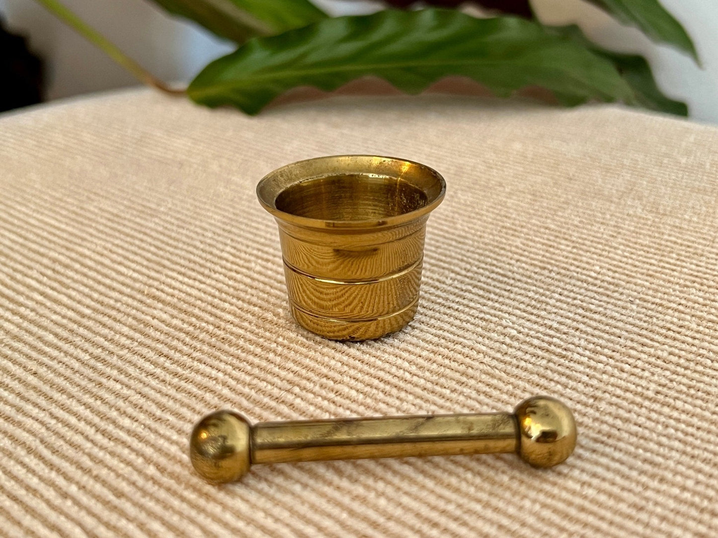 Mini Vintage Brass Pestel and Mortar, Wiccan, Herbs, Kitchen, Pharmacy - Loom Vintage