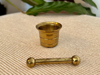 Mini Vintage Brass Pestel and Mortar, Wiccan, Herbs, Kitchen, Pharmacy - Loom Vintage