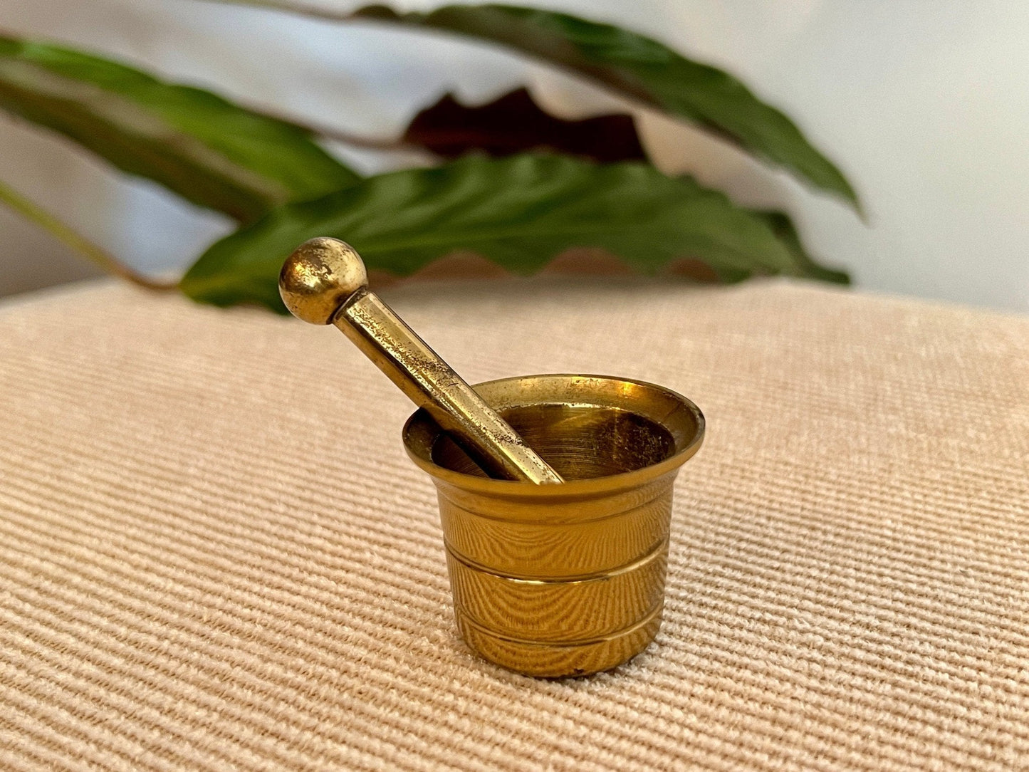 Mini Vintage Brass Pestel and Mortar, Wiccan, Herbs, Kitchen, Pharmacy - Loom Vintage