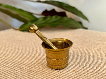 Mini Vintage Brass Pestel and Mortar, Wiccan, Herbs, Kitchen, Pharmacy - Loom Vintage