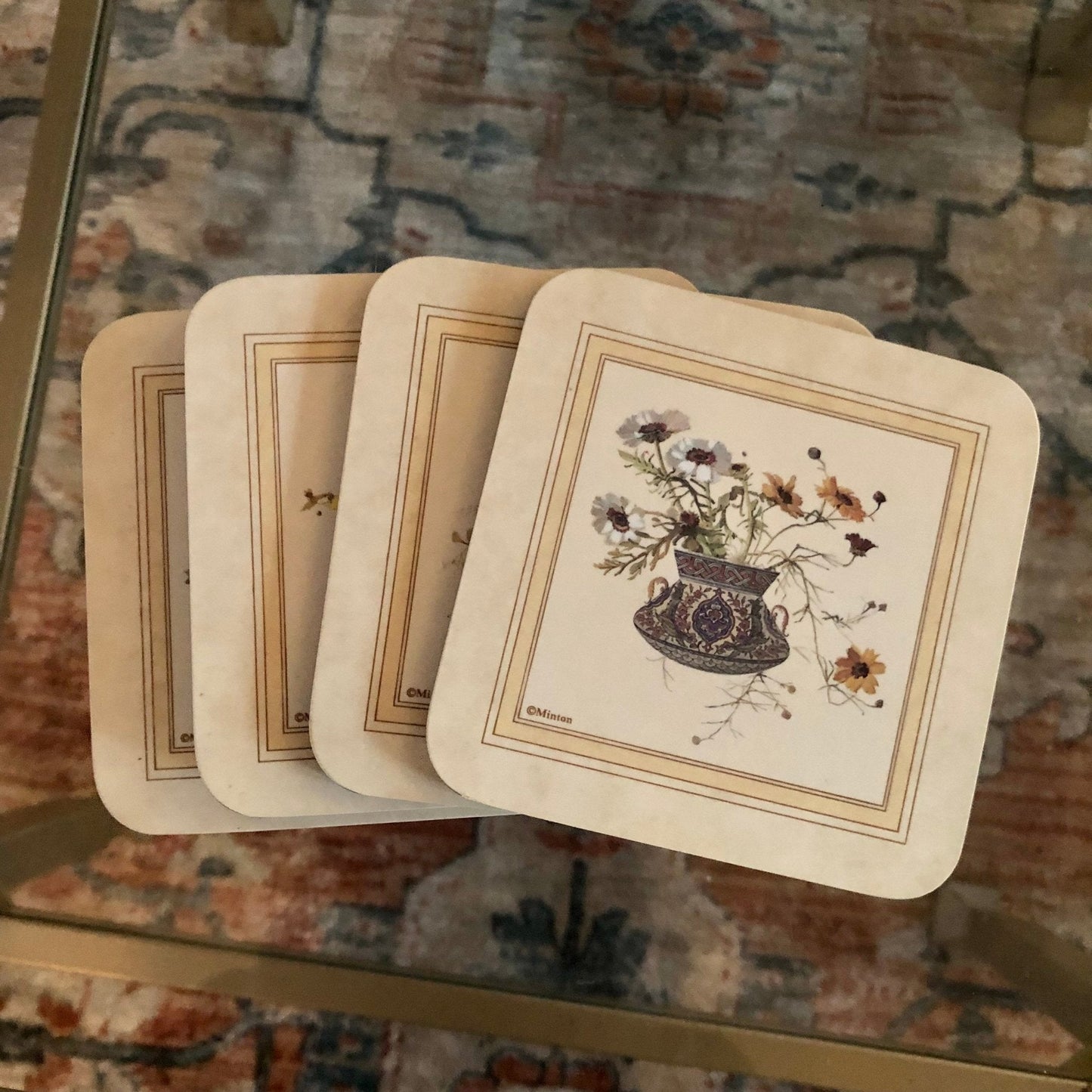 Minton Floral Vase Cork Coasters, Set of 4 — French Country Floral Print, 4"x4" - Loom Vintage