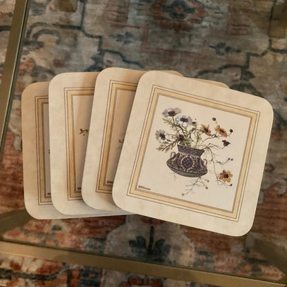 Minton Floral Vase Cork Coasters, Set of 4 — French Country Floral Print, 4"x4" - Loom Vintage