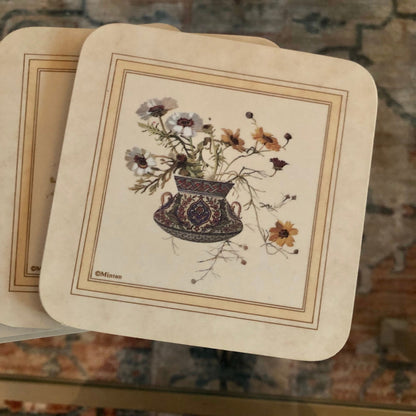 Minton Floral Vase Cork Coasters, Set of 4 — French Country Floral Print, 4"x4" - Loom Vintage