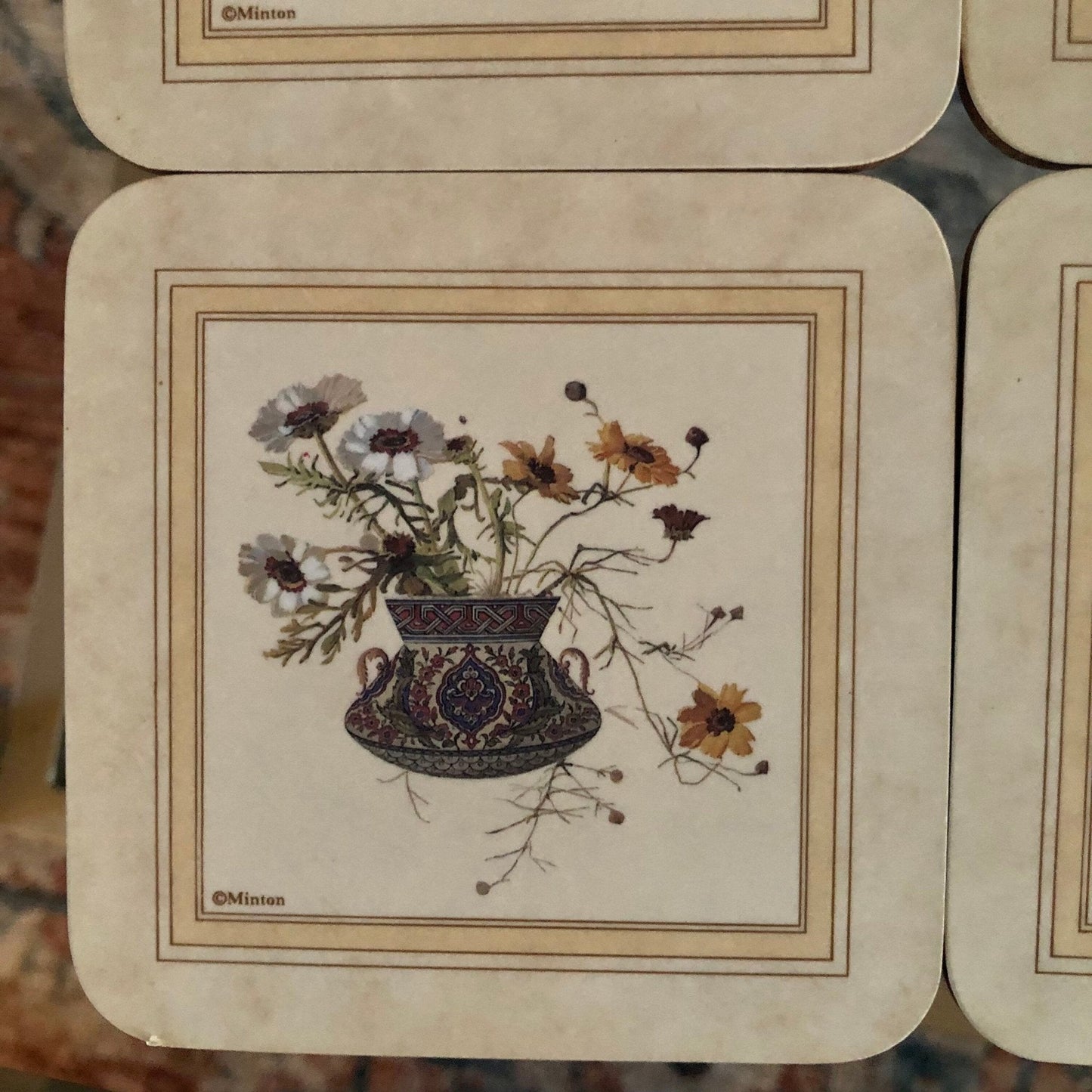 Minton Floral Vase Cork Coasters, Set of 4 — French Country Floral Print, 4"x4" - Loom Vintage