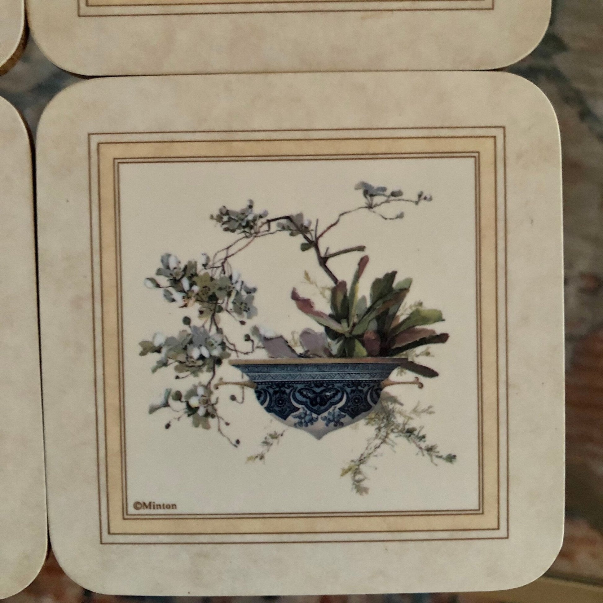 Minton Floral Vase Cork Coasters, Set of 4 — French Country Floral Print, 4"x4" - Loom Vintage