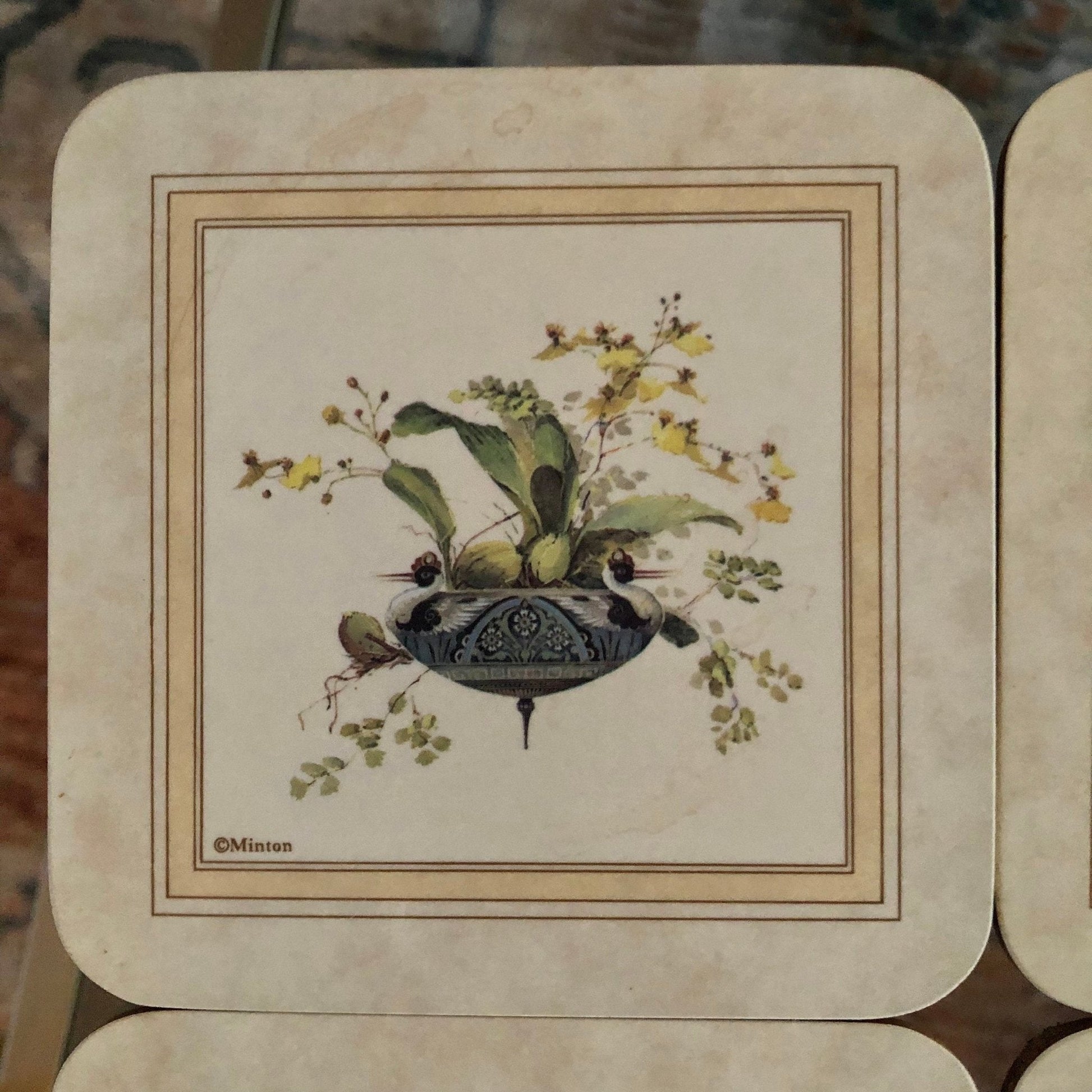 Minton Floral Vase Cork Coasters, Set of 4 — French Country Floral Print, 4"x4" - Loom Vintage