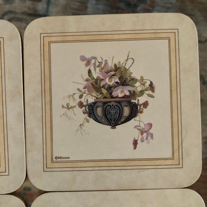 Minton Floral Vase Cork Coasters, Set of 4 — French Country Floral Print, 4"x4" - Loom Vintage