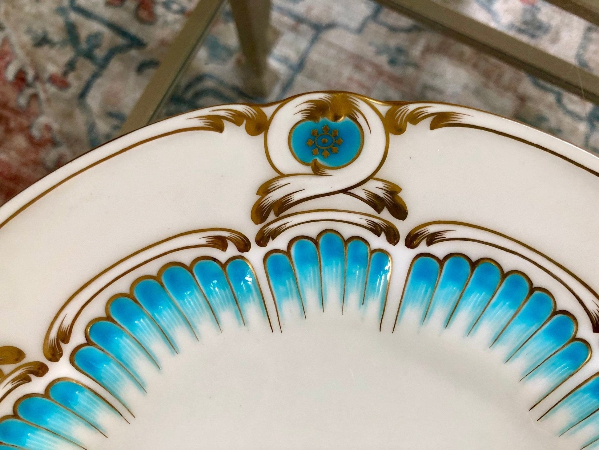Mintons for Tiffany & Co. Hand - Painted Turquoise & Gilt Dinner Plates, c. 1902–1912 — Set of 6 - Loom Vintage