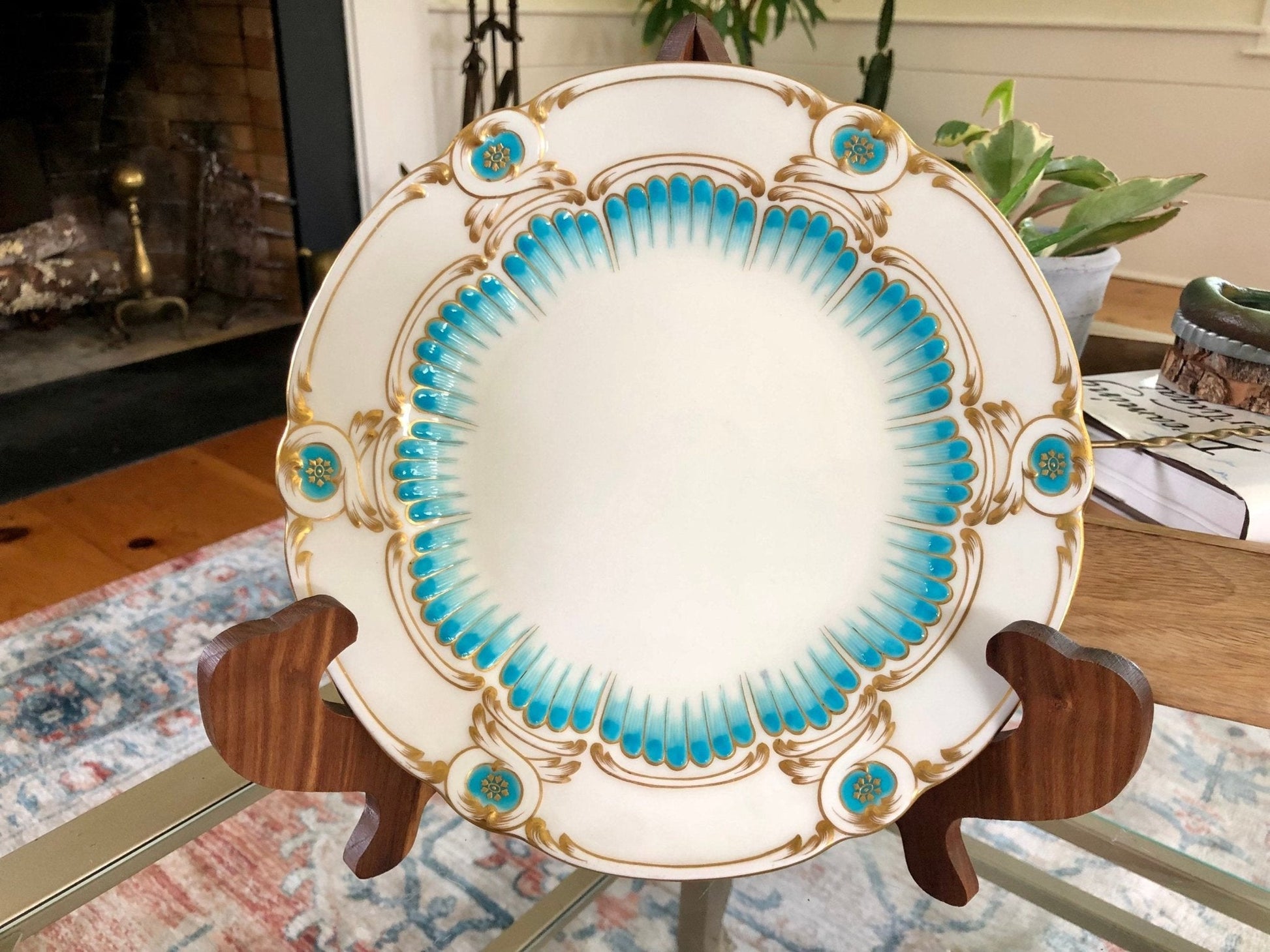 Mintons for Tiffany & Co. Hand - Painted Turquoise & Gilt Dinner Plates, c. 1902–1912 — Set of 6 - Loom Vintage