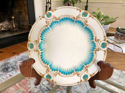 Mintons for Tiffany & Co. Hand - Painted Turquoise & Gilt Dinner Plates, c. 1902–1912 — Set of 6 - Loom Vintage