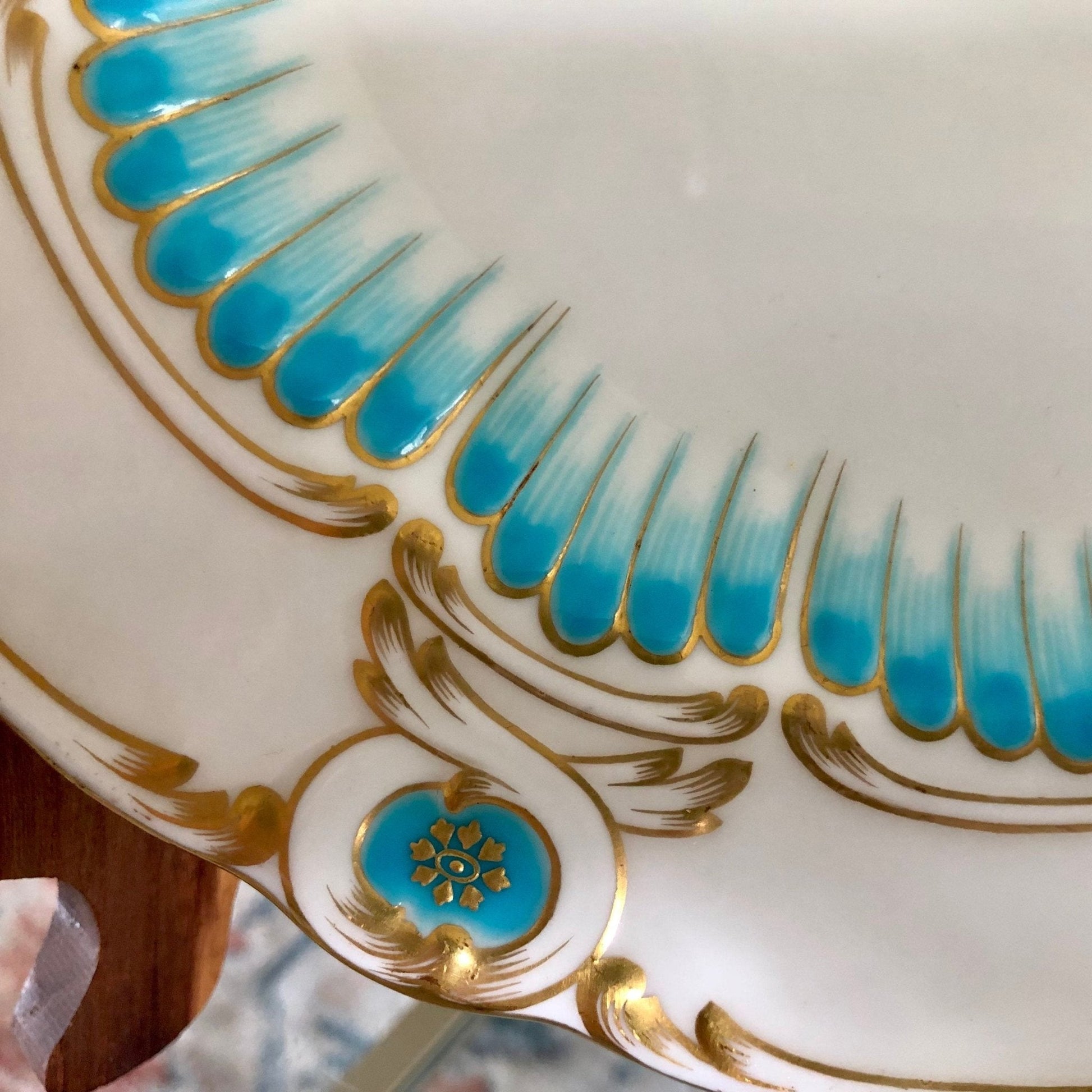 Mintons for Tiffany & Co. Hand - Painted Turquoise & Gilt Dinner Plates, c. 1902–1912 — Set of 6 - Loom Vintage