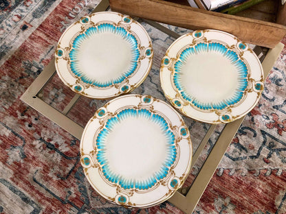 Mintons for Tiffany & Co. Hand - Painted Turquoise & Gilt Dinner Plates, c. 1902–1912 — Set of 6 - Loom Vintage