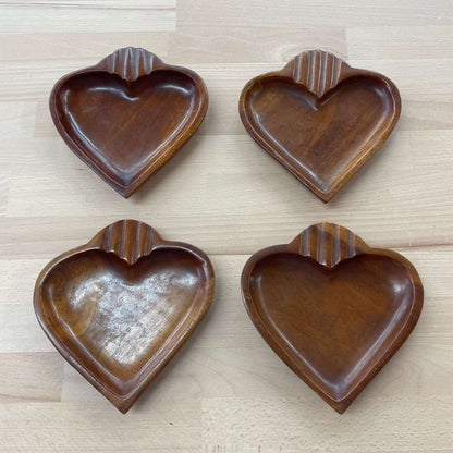 Monkey Pod Wood Heart Tray Set, 5-Piece — Hand-Carved, 1970s Philippines - Loom Vintage
