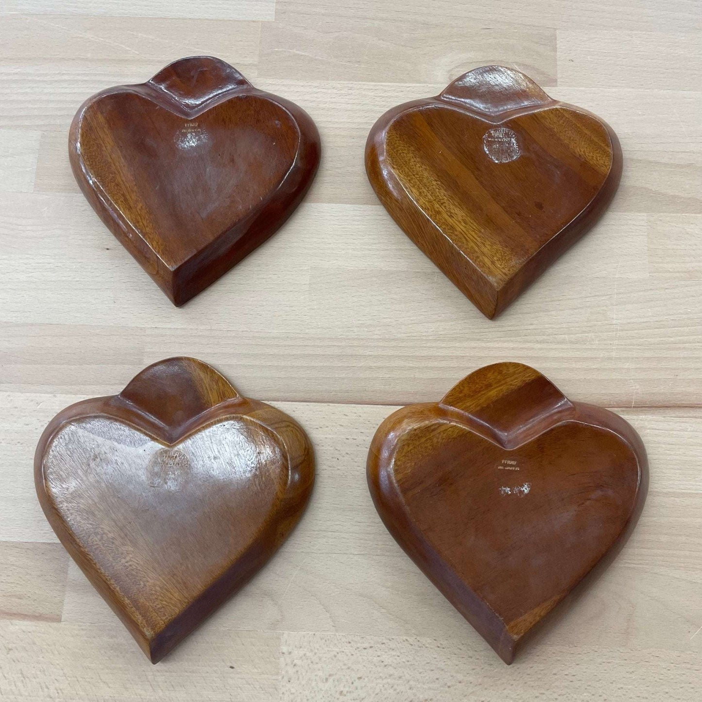 Monkey Pod Wood Heart Tray Set, 5-Piece — Hand-Carved, 1970s Philippines - Loom Vintage