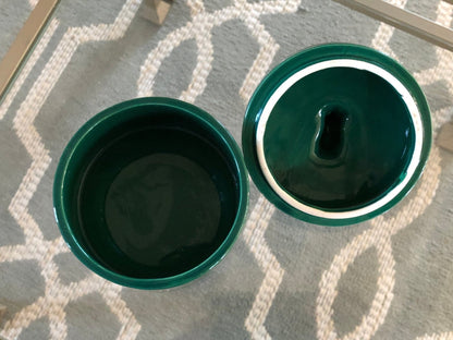 Nancy Lopez Ceramic Jewelry Box — Sculpted Elephant Lid, Hunter Green, Made in Japan, c. 1980s - Loom Vintage