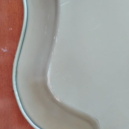 Nashco Products Hand-Painted Toleware Tray — Floral on Sage Green, Scalloped, 17"W x 13"H, c. 1950s - Loom Vintage