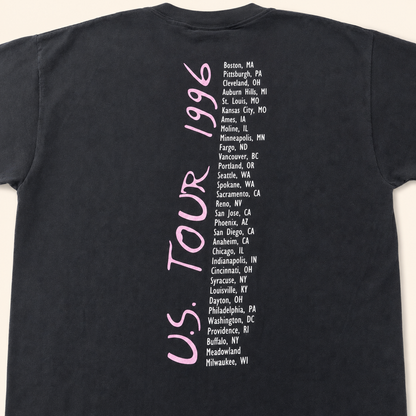 Neil Diamond U.S. Tour 1996 back print listing 30-plus tour cities in pink and white