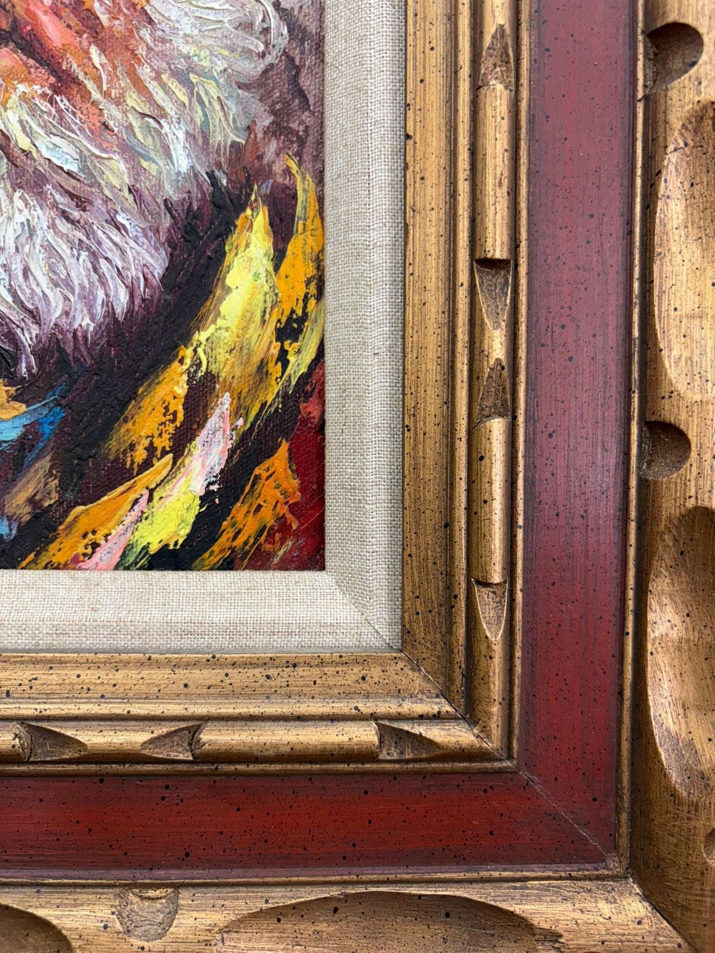 Oil Portrait — Bearded Man in Beret, Expressionist, Mid - Century, Framed 18″ × 16″ - Loom Vintage