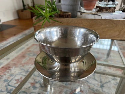 Oneida 18/8 Stainless Steel Revere Bowl with Plate — Mid - Century, 6.25"W - Loom Vintage