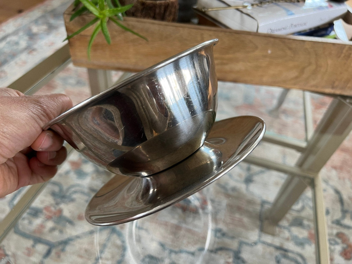Oneida 18/8 Stainless Steel Revere Bowl with Plate — Mid - Century, 6.25"W - Loom Vintage