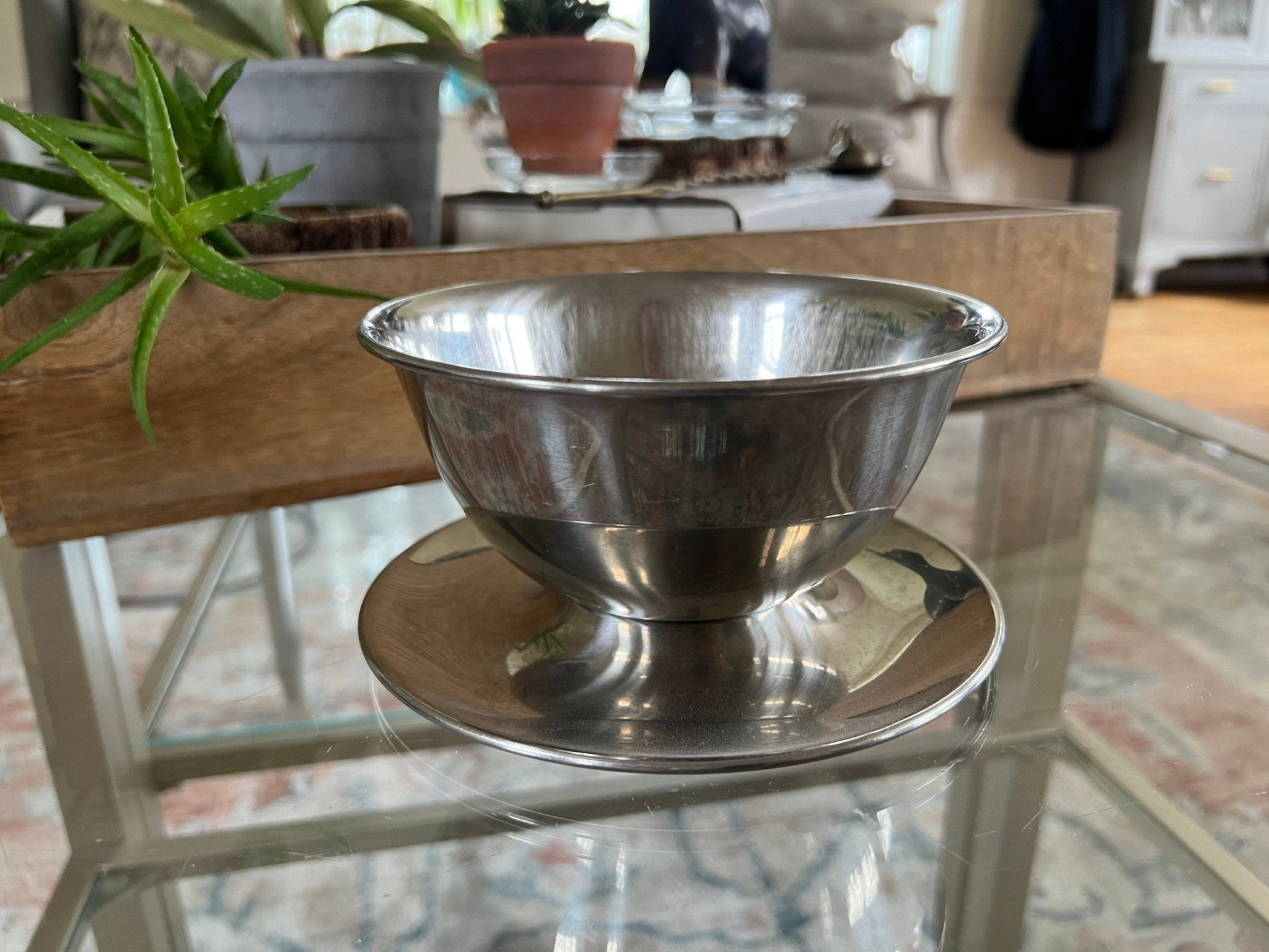 Oneida 18/8 Stainless Steel Revere Bowl with Plate — Mid - Century, 6.25"W - Loom Vintage