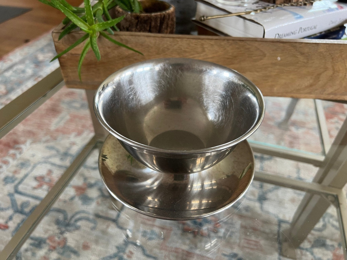 Oneida 18/8 Stainless Steel Revere Bowl with Plate — Mid - Century, 6.25"W - Loom Vintage