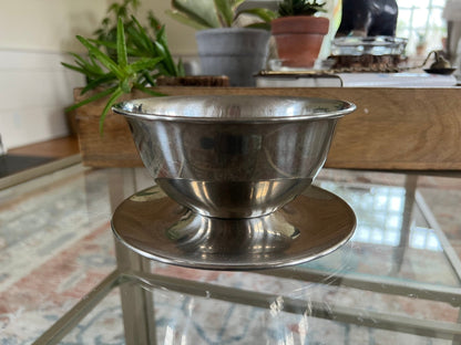 Oneida 18/8 Stainless Steel Revere Bowl with Plate — Mid - Century, 6.25"W - Loom Vintage