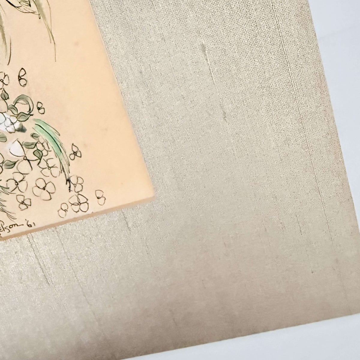 Detail of champagne silk mat texture around the painting, photo 6 of 6